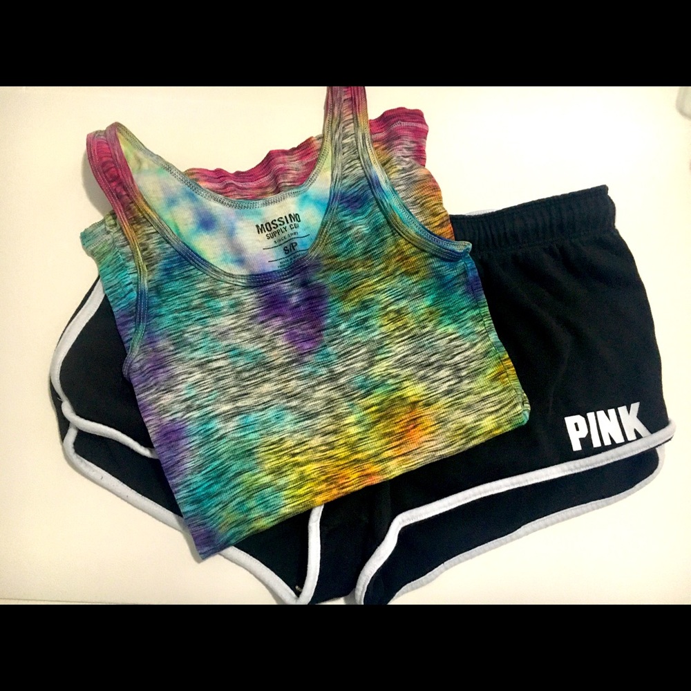 PINK shorts and tie dye tank